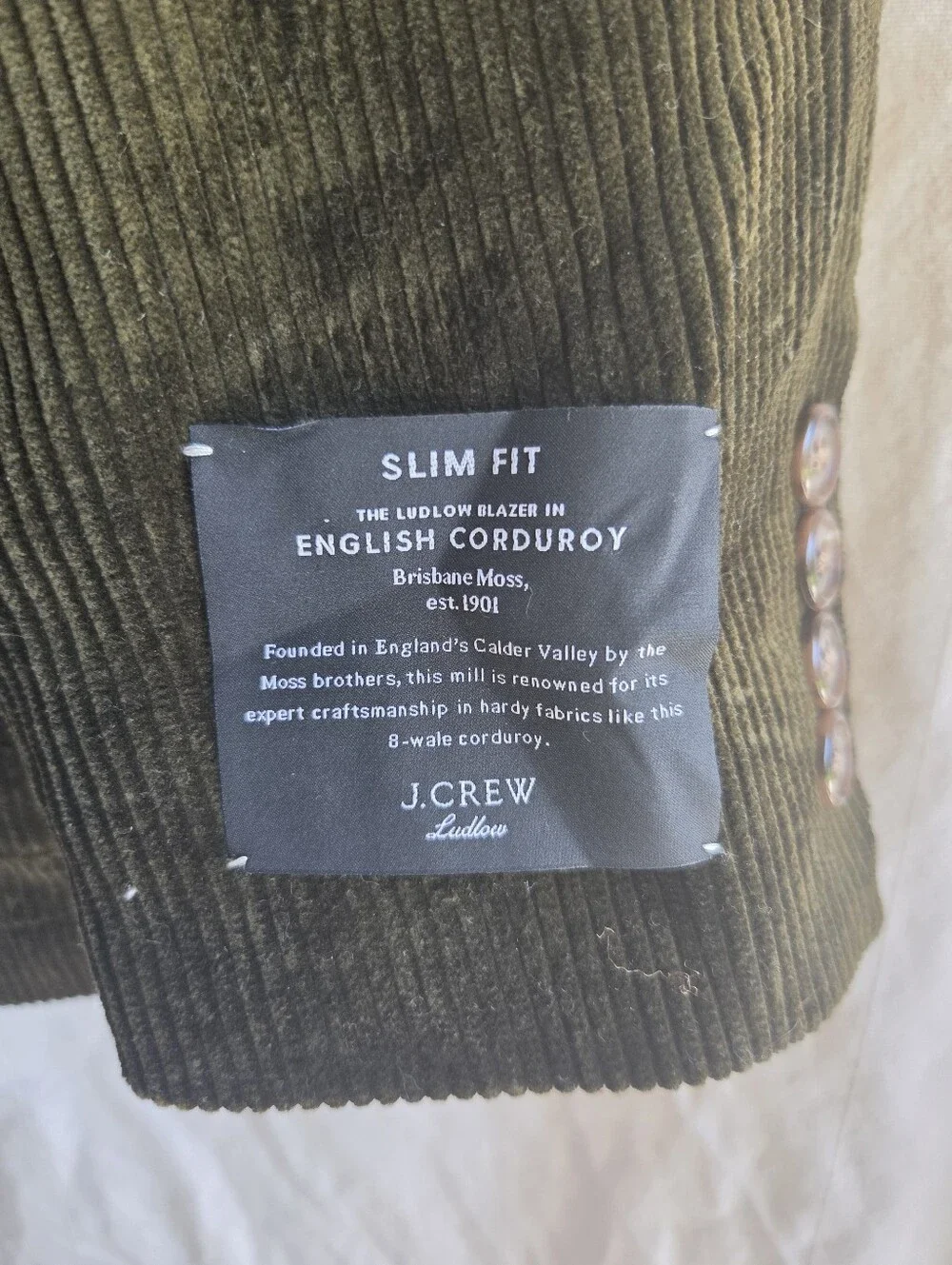 J.Crew Ludlow Blazer Men’s 39R Moss Green Corduroy Jacket Brisbane Moss NWT